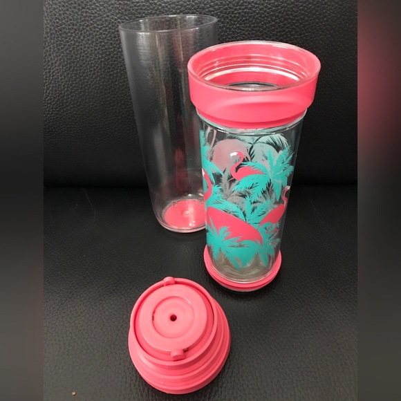 David’s Tea ice tea tumbler flamingo pink 16 Oz Excellent! - Picture 2 of 6